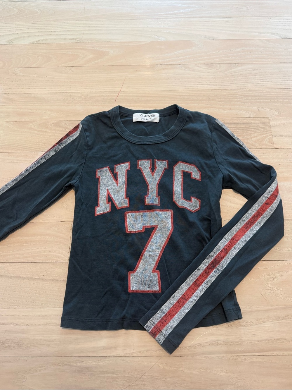 Free People Black Long Sleeve Kids Tee with Red & Gray Stripes